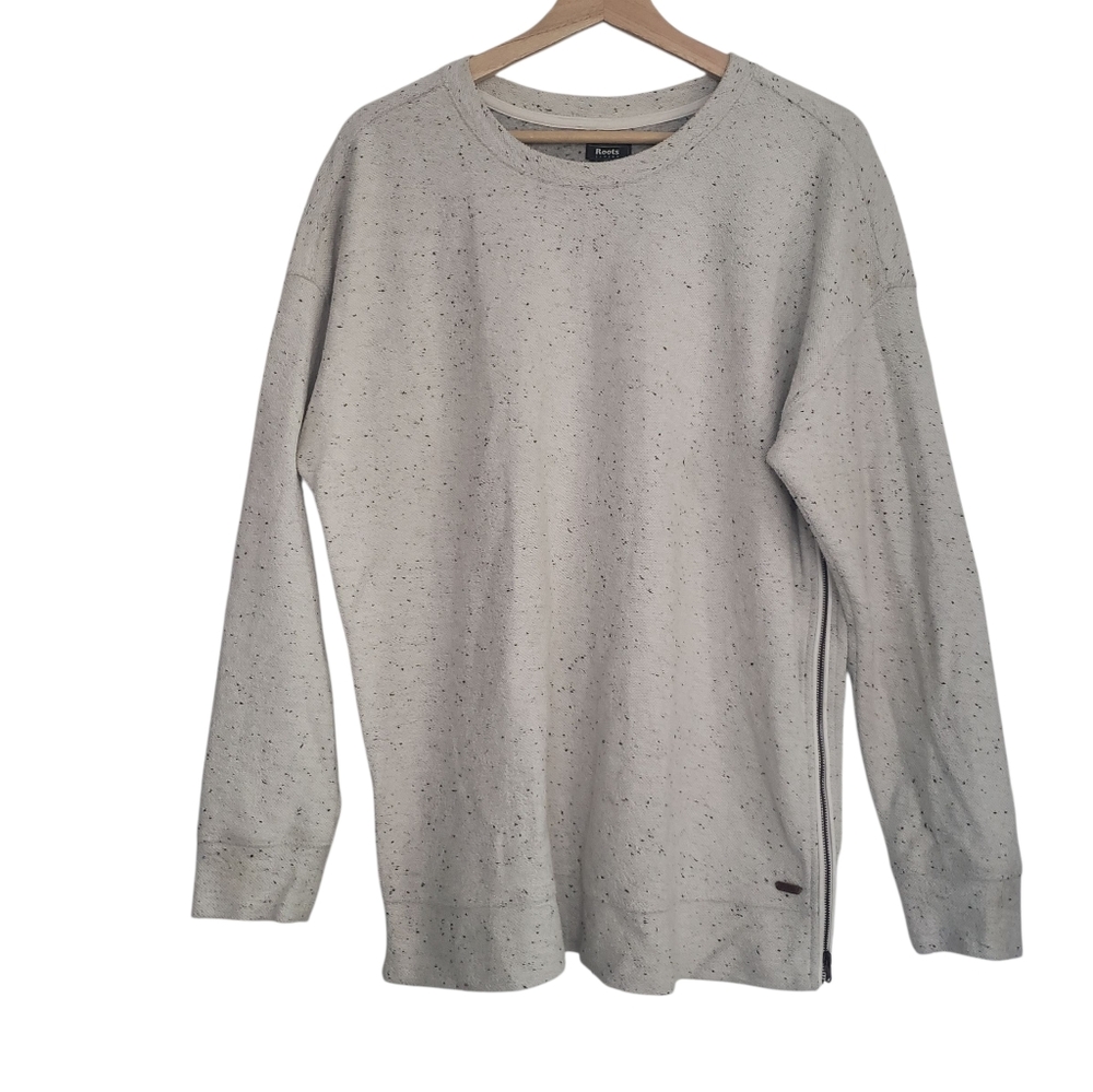 Roots Canada Sweatshirt Womens Beige Fleck Classic Logo Zip Sides Size L
